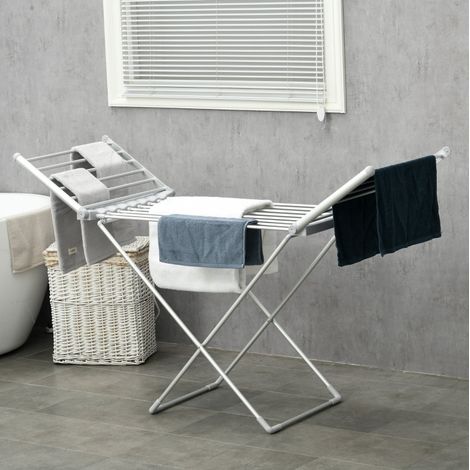 Étendoir à linge chauffant pliable 144 x 53 x 91 cm, 45 à 55 °C, 230 W, aluminium argenté DESVIAE (1/4)