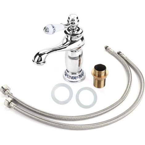 Robinet mitigeur à poignée unique à motif Floral, robinet d'eau froide/chaude pour lavabo de salle de bains (chromé) (1/5)