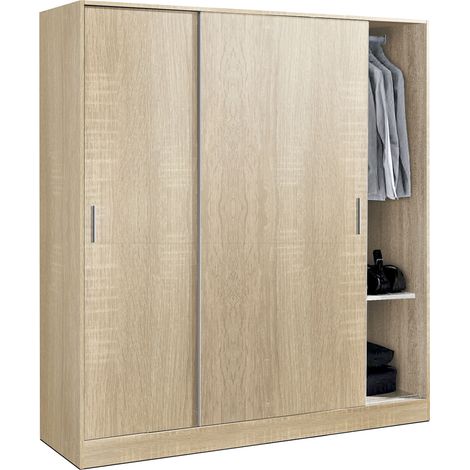Armoire / placard de rangement de 2 portes coulissantes coloris Chêne Cambrian - longueur 182 x profondeur 56 x hauteur 200 cm -PEGANE- (1/2)