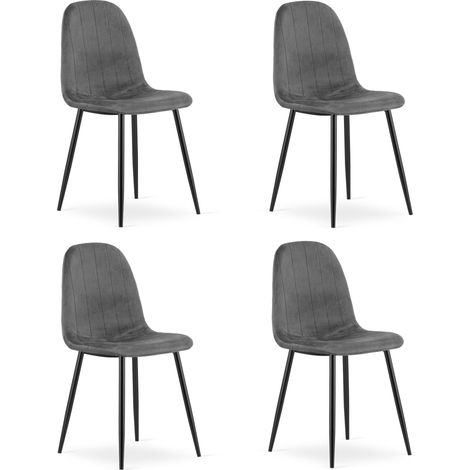 Chaise - leobert - padva - velours gris foncepieds noirs - 445 x 53 x 87 cm - lot de 4 211770271 (1/5)