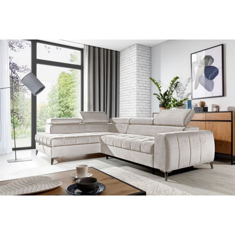 Ecksofa Schlafsofa Sofa AGNESA Stoff Salvador Hellbeige Ottomane Links (1/5)