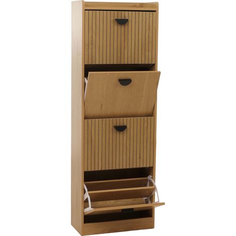 Armoire à chaussures HWC-O39 meuble à chaussures 4 compartiments à clapets MDF mélaminé métal 147 x 50 x 24 cm - na (1/5)