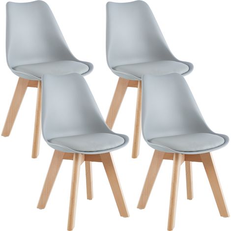 Set 4 Sedie Sala Da Pranzo Ufficio Con Gambe In Legno Di Faggio Schienale Ergonomico Seduta Imbottita In SimilPelle Sedia Cucina Soggiorno Sala Attesa Eleganti Moderne Robuste Solide Grigio (1/5)