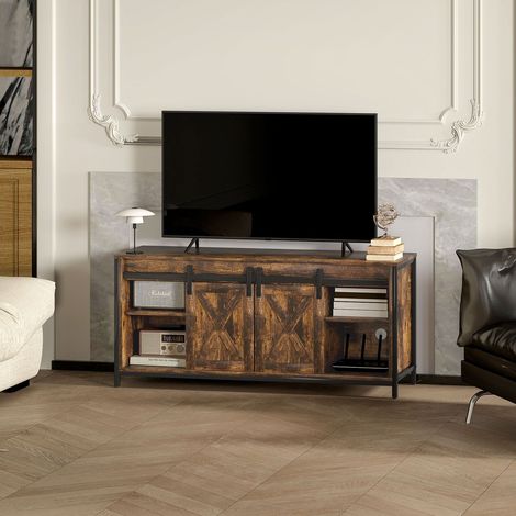 Meuble TV 120x40x50, Lowboard avec rangement, 2 portes 2 étagères, meuble TV contemporain (1/5)