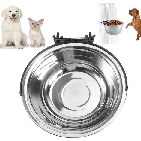 Gamelle pour chien - Gamelle d'eau pour cage - Gamelle suspendue - Gamelle pour chenil - Avec support à clip - Acier inoxydable - 21 cm x 7 cm - Argent - Convient aux cages et chenils (1/5)