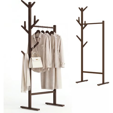 Stand Appendiabiti Attaccapanni Rovere in Legno Bambù con 8 Ganci 65x40x170 cm (1/5)