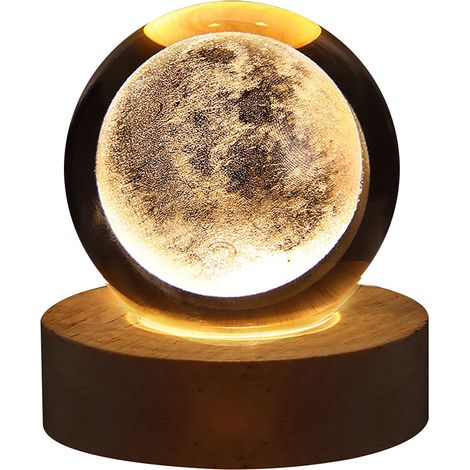 Boule De Cristal Veilleuse - Système Solaire LED - Base En Bois - 8 X 6 Cm - 1 Pièce (1/3)