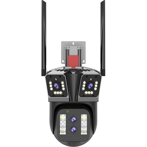 Caméra de sécurité 8K 16MP,Caméra WiFi 4 objectifs 3 écrans PTZ 10X Zoom Audio bidirectionnel Vision nocturne couleur pour l'extérieur CCTV,Carte 64G