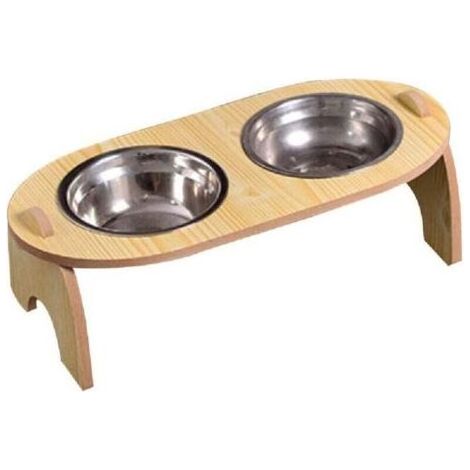 Gamelle double surélevée pour chiens et chats avec base en bois pour animaux de compagnie - (1/3)