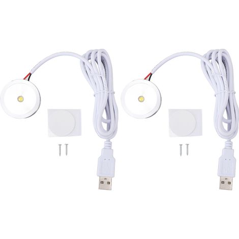 Spotlight de vitrine LED rond USB (lot de 2) avec cable 1.3m - lampes d'exposition aluminium pour cabinet de bijoux, étagères et meubles