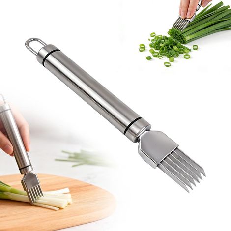 Trancheuse à oignons - Râpe - Outil de coupe - Couteau à oignons verts - Couteau à oignons verts en acier inoxydable - Ustensile de cuisine - Trancheuse à légumes - Pour oignons et ail - 18 x 2 cm - A (1/5)