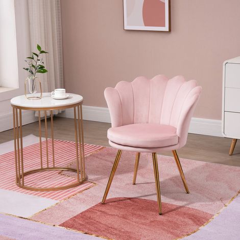 Fauteuil coquillage chaise coiffeuse fauteuil en velours avec pieds en métal doré pour salon chambre et salle à manger 67l x 64P x 77H cm rose poudré