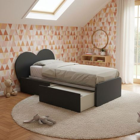 Letto singolo a cuore 80x190 con cassetti - Basalto (1/5)