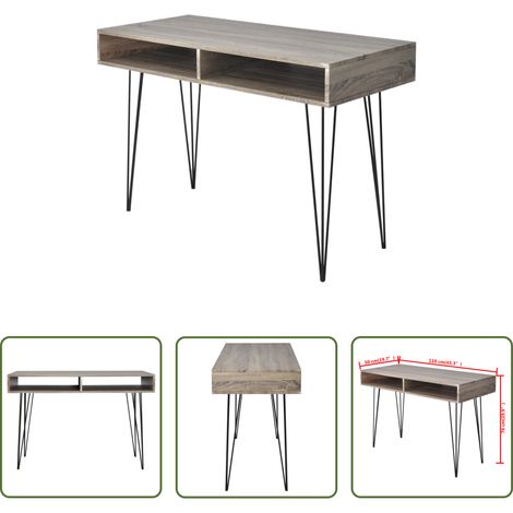 vidaXL Schreibtisch mit Metallbeinen - Schreibtisch mit 2 Fächern Grau (1/5)