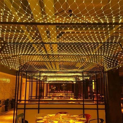 Luci decorative da esterno a catena, 3 m x 4 m, 360 LED, 8 effetti luminosi, collegabili tra loro, luce bianca calda, ideali per giardini, cespugli, matrimoni e feste. (1/5)