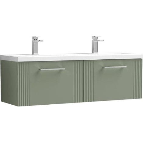 Nuie Deco Satin Green 1200mm Wall Hung 2 Drawer Vanity Unit and Double Ceramic Basins - DPF894F (1/5)