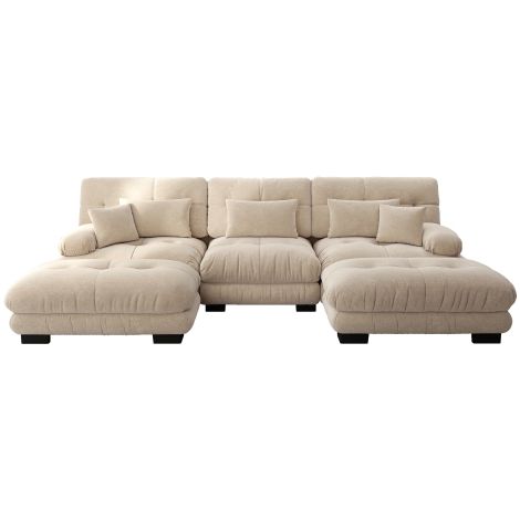 Canapé d'angle modulable chenille marron café clair U-forme avec ottoman (1/5)