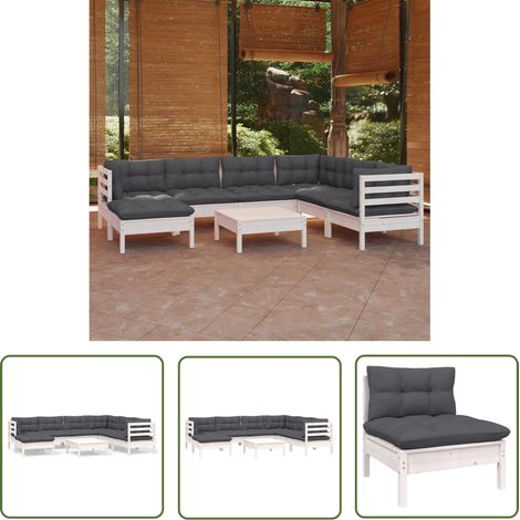 Furniture Limited - Salon de jardin 8 pcs avec coussins blanc boi (1/5)