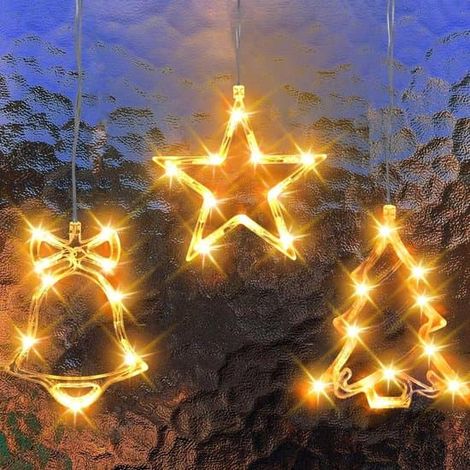 Guirlande lumineuse de Noël pour fenêtres - Kit de 3 pièces - Avec ventouses - Avec crochets de suspension - Éclairage LED blanc chaud - Blanc - 3 pièces (1/3)