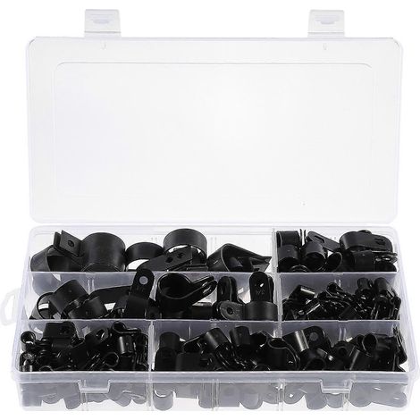 Organizzatore di cavi da scrivania, 200 clip per cavi in nylon tipo R, gestione cavi, nero perfetto - AquaForge (1/3)