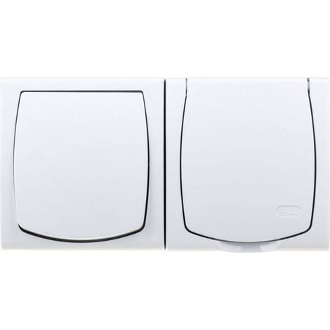 Interruttore ermetico singolo Madera + presa ermetica singola con/con sportellino bianco ZH-NŁ1G/00/w
