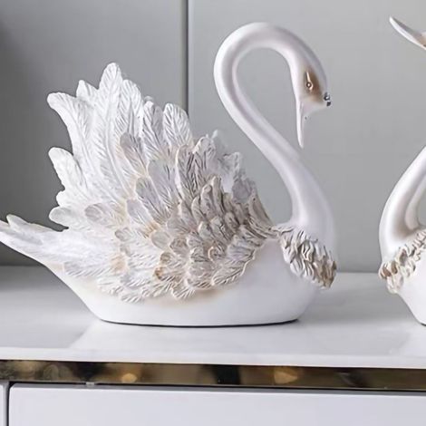 Adorno de pareja de cisnes, decoración de interiores para el dormitorio - Adorno de cisne moderno con adorno de piedras preciosas en la cabeza para el hogar - Adornos de cisnes para mueble de TV y bod (1/4)