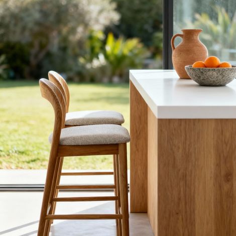 Wooden Bar Chair Lilah Natural /White, Timeless design, Ashwood Frame, Upholstered Seat 
On-Site