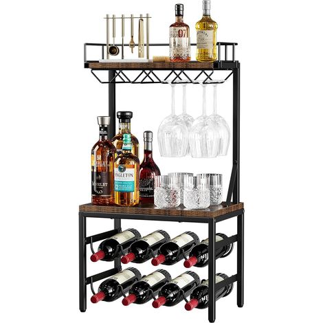 Meuble à vin compact en bois et métal avec porte-verres