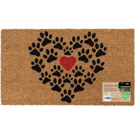 JVL Eco-Friendly Latex Backed Coir Entrance Doormat, 40x70cm - Heart Paws (1/5)