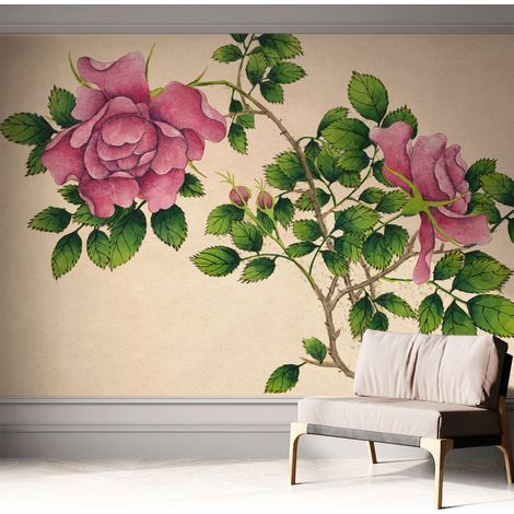 Papier peint adhésif autocollant pour salon chambre à coucher peint imprimé Installation facile Roses romantiques 312x219 cm (1/5)
