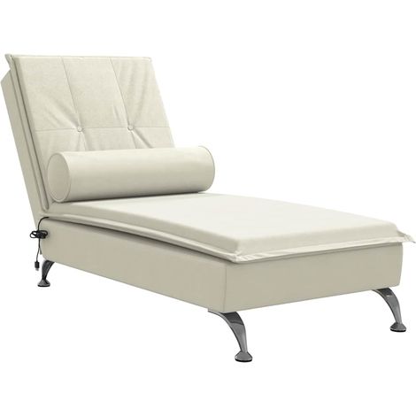 vidaXL Chaise Longue Massaggi con Cuscino a Rullo Crema in Velluto