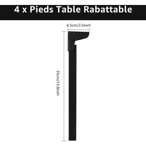 Juego de 4 patas plegables para mesa de 35 cm, patas plegables de 90 grados, patas plegables negras para mesa de centro, cama o sofá. (1/3)