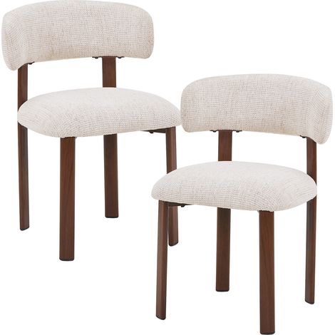 EFILIA - Lot de 2 chaises en tissu beige pieds couleur bois foncé