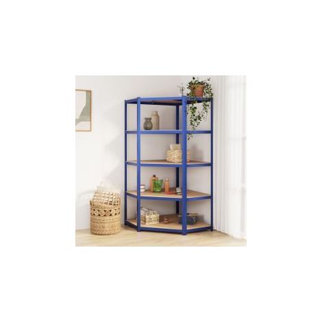Étagère d'angle à 5 niveaux Bleu Acier et bois d'ingénierie (1/5)