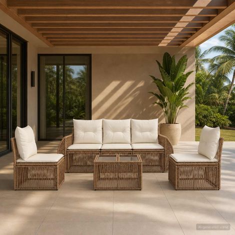 vidaXL Set Divano da Giardino 6 pz Beige e Bianco Crema polyrattan (1/5)