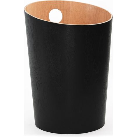 Corbeille à Papier Design 'Bennet'  Poubelle Unique pour Bureau, Chambre, Chambre d'Enfant, et Plus  Corbeille de Bureau en Placage de Bois Véritable  Noir (1/5)