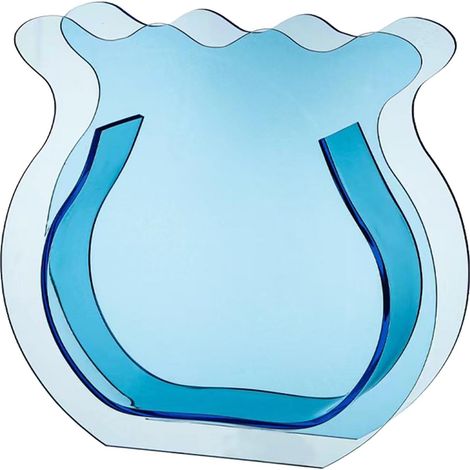 Petit vase aquarium en acrylique, bleu transparent, style moderne et épuré, idéal pour un bureau. (1/5)