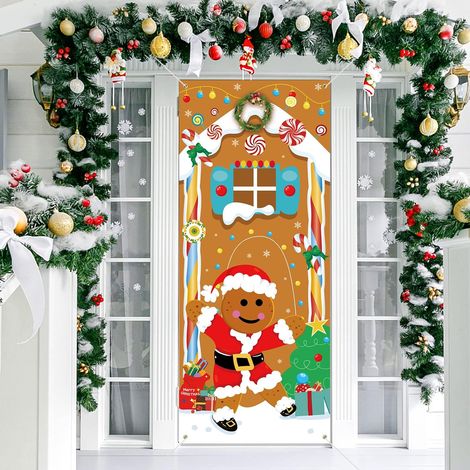 Pancarta de casa de jengibre para decoración navideña, pancarta de tela para pared exterior, decoración navideña para puerta, póster grande para fondo de fotos navideñas, 180 x 90 cm (1/5)