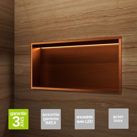 Niche de Douche Mural Éclairage Led 63 x 33 cm - Rangement Salle de Bain en finition Cuivré - OCEANIC
