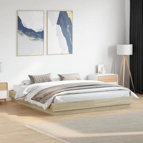 Bettgestell mit LED Sonoma-Eiche 200x200 cm (1/5)