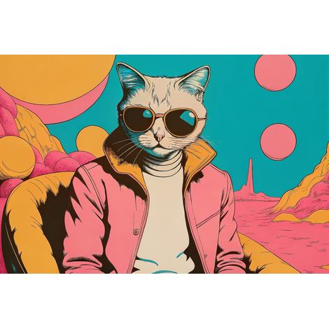 Tableau sur toile chat rétro 30x45 cm - Impression sur Toile Murale Décorative - Image imprimée en HD sur Toile - Toile sur Châssis en Bois FSC - Fabriqué en France (1/5)