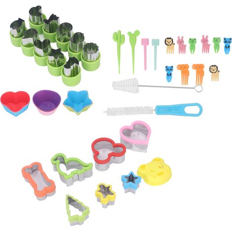 43 pièces d'accessoires de pâtisserie : moules, emporte-pièces, fourchettes, pinceaux, silicone, acier inoxydable et polypropylène. (1/5)