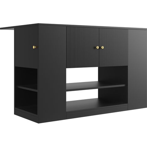 Isola cucina moderna nera in MDF 140 x 40 x 90 cm con cassetti e ripiani (1/5)