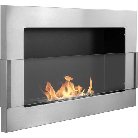 Bioethanol Wandkamin 65 × 40 cm mit Sicherheitsglas, TÜV-Brenner 0,35 l, Edelstahl (Inox) (1/5)