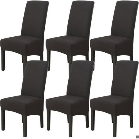 Lot de 6 Housse de Chaise de Salle à Manger (Noir), Housse de Chaise Extensible Couverture de Chaise Grande Universelle Lavables (1/4)
