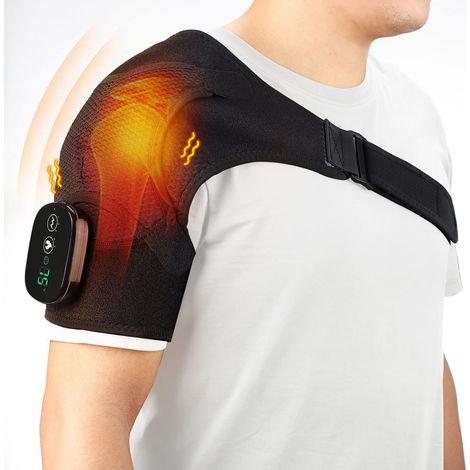 Épaulière Chauffante Vibrante Réglable pour Homme et Femme, Support Épaule Gauche Droite, Bandage Noir-AUTRES (1/5)