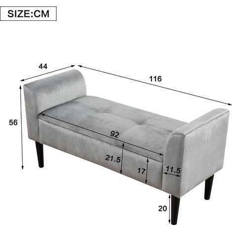 Banc rembourré à accoudoirs, tabouret de lit matelassé, banquette chambre ou piano, velours gris et MDF, assise salle à manger, 1 pièce (1/5)