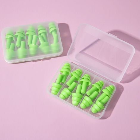 Bouchons d'oreille, 5 paires de bouchons d'oreille anti-bruit pour le sommeil, protection auditive, étude du sommeil, voyage de travail(vert) (1/5)