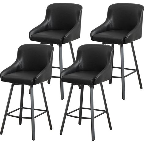 Barhocker 4er Set 66,5 cm Hochlehner mit Fußstütze, 360° drehbar, bis 150 kg belastbar, Schwarz (1/5)
