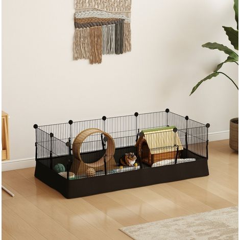 Parque modular para animales pequeños 120x60x40 cm de acero negro con base impermeable - MEUBLIV (1/5)